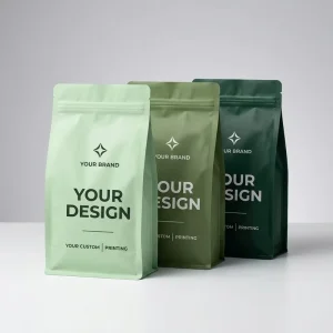 Low MOQ Custom Logo Heat Seal Eco Friendly Food Grade Plastic Bag 340g 500g 1lb Flat Bottom Pouch for Protein Powder