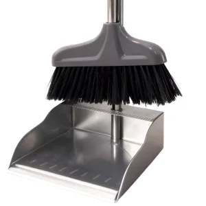 Low MOQ Stainless Steel Broom and Dustpan Combo Set With Self Cleaning Comb Teeth for Home Kitchen Cleaning