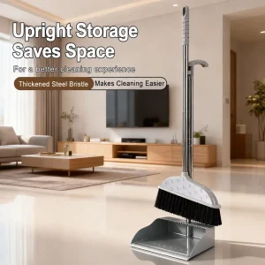 Low MOQ Upgrade Upright Stainless Steel Broom and Dustpan Combo Set for Home Kitchen Office Pet Dog Hair Cleaning