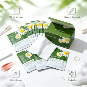 Low Moq Single Use Pure Water Formula Custom Logo Print Wet Wipes Makeup Remover Wipes for Face Eyebrow Eyeliner Cleansing