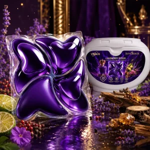 Luxury Eco Friendly Disposable Purple Laundry Pods Bergamot Lavender Cedarwood Fragrance for Premium Fabric Care Home Washing