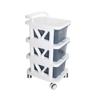 Luxury White Beauty Trolley with Multi Tier Storage Rack and Cable Management for Professional Salon Desktop Laser Equipment