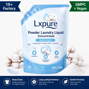 Lxpure Soft Cotton Fragrance Concentrated Powder Laundry Liquid Detergent Gentle Skin Friendly Laundry Detergent OEM Supplier