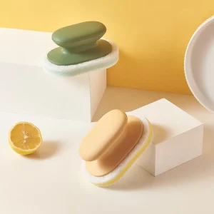MONR Kitchen Accessory High Water Absorption Dish Washing Sponge with Plastic Handle Cleaning Brush Useful Sponges Scouring Pads