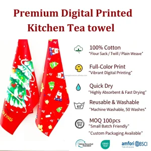 MOQ 50pcs Custom Pattern Designed Printed Soft Thick Kitchen Tea Dish Cleaning 100% Cotton Flour Sack Kitchen Towels