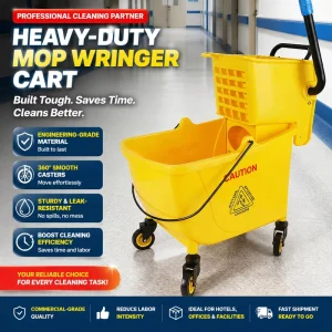 MSJ 20 24 32L Durable Eco Friendly Lightweight Plastic Janitor Mop Bucket Trolley with Wringer Drainable Design Custom Logo