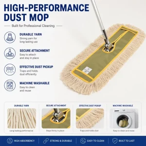 Machine-Washable Cotton Flat Dust Mop for Hotel and Office Floors