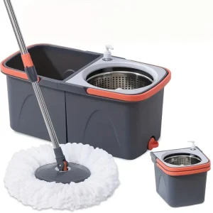 Magic Spinning Easy Mop with 360 Rotating Head and Steel Pole Eco Friendly Bucket Self Wringer Set Fast Shipment