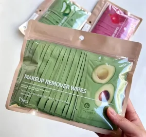 Makeup Remover Wet Wipes Cotton Fabric Deeply Clean Portable Aloe Red Pomegranate Agaro 15 Pieces Separate Packaging