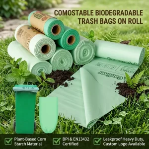 Manufacturer Custom 100% Biodegradable Cornstarch Compostable Plastic Waste Garbage Bags