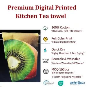 Manufacturer Custom 100% Cotton Flour Sack Kitchen Dish Towel Print Design Cotton Linen Woven Kitchen Tea Towel
