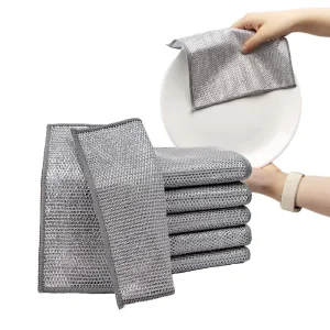 Manufacturer Double Sided Silver Wire Dishcloth Stain Removal Household Kitchen Cleaning Cloth Thickened Dish Towel