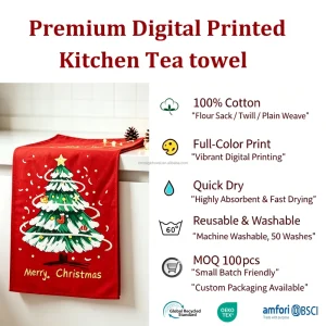 Manufacturer Kitchen Dish Towels Custom Design 100% Cotton Printed Tea Towel for Kitchen Cleaning Flour Sack Towels