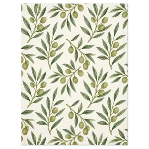 Mediterranean Olive Grove Tea Towel 100% Cotton Watercolor Botanical Print Rustic Kitchen Dish Towel 40x60cm