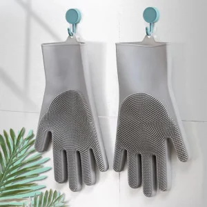 Medium-Thick Waterproof Silicone Rubber Kitchen Gloves Dishwashing Scrubber Gloves for Household Use