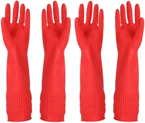 Medium Thickness 38 cm Long Unlined Latex Waterproof Flexible Household Gloves for Dishwashing and Kitchen Cleaning