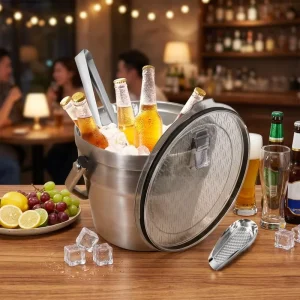 Metal Handle 7.5L Large Capacity Stainless Steel Beverage Bucket With Lid Beer Opener for Cocktail Champagne Wine Beer