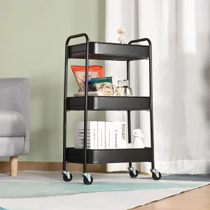 Metal Rolling 3 Tier Utility Storage Cart with No-Screw Mesh Baskets