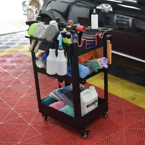 Metal Rolling Detailing Cart 3 Level Detailing Trolley Cart With Polisher Holder on Wheels