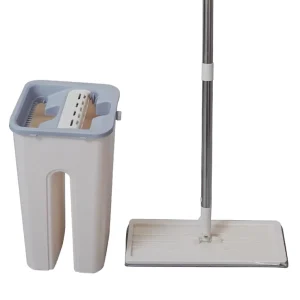 Microfiber Brush Hands Free Self Wringing Stainless Steel Pole Compact Leak Proof Wet Dry Floor Cleaning Flat Mop and Bucket Set