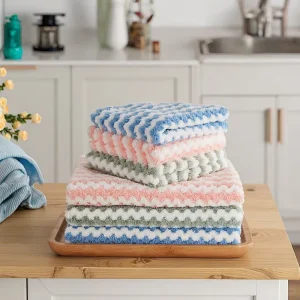 Microfiber Coral Fleece Towel Stripe Clean Towel Soft Absorbent Dish Cloths Reusable Machine Washable Coral Fleece