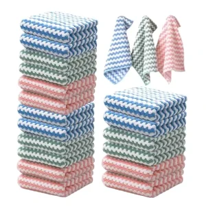 Microfiber Coral Fleece Towel Stripe Clean Towel Soft Absorbent Dish Cloths Reusable Machine Washable Coral Fleece Cloth