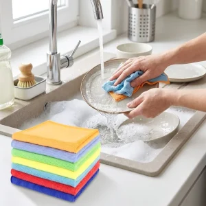 Microfiber Double-Layer Kitchen Towel and Dish Cloth, Absorbent Cleaning Rags for Restaurant and Catering Use