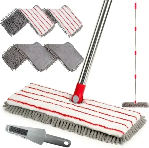 Microfiber Dual-Sided Flip Mop with 4 Pads, Wet and Dry Use, 62-Inch Handle, Cleaning Scraper