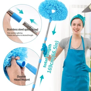 Microfiber Duster with Flexible Extension Pole and Reusable Removable Head for Ceiling Fans and Furniture