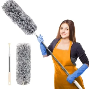 Microfiber Extension Duster with Fixed 2.5 m Handle, Ellipse Head, Adjustable PP Brush Head for Car