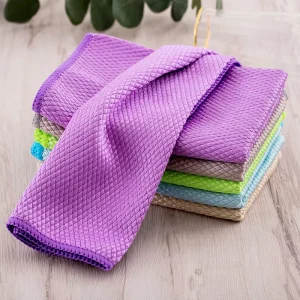 Microfiber Fish Scale Cleaning Cloth Highly Absorbent Lint Free Reusable Eco Friendly Kitchen Dish Towel Polishing Glasses