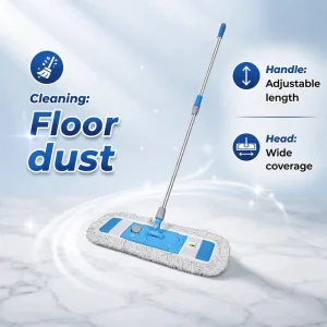 Microfiber Flat Dust Mop with Adjustable Length Pole for Home and Office Use