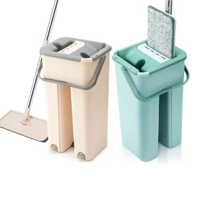 Microfiber Flat Mop Bucket Set Hand Free Washing Plastic Squeeze Mop Dry and Wet Floor Cleaning Mop for Home Floor Dust Remove