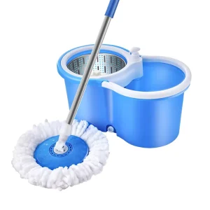 Microfiber Mop Set with Swivel Handle, Steel Pole, Self-Wringer, Cleaning Bucket and 2 Mopheads