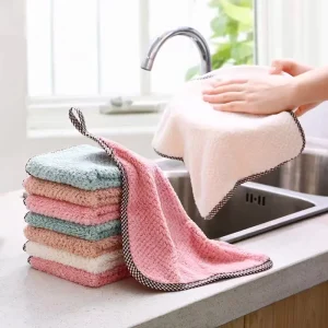 Microfiber Oil Free Dishwashing Scouring Wipe Hangable Kitchen Cleaning Cloth with Easy Absorption Lint Free Tablecloth