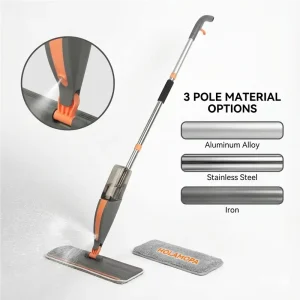 Microfiber Spray Mop with Aluminum Alloy, Stainless Steel, or Iron Pole and Spray Bottle for Floor Cleaning