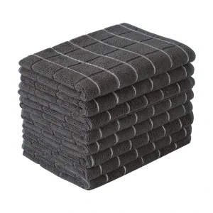 Microfiber Square Knitted Dish Towels Soft Super Absorbent Quick Dry & Lint Free Kitchen Towels 8 Pack Plaid Pattern Gray