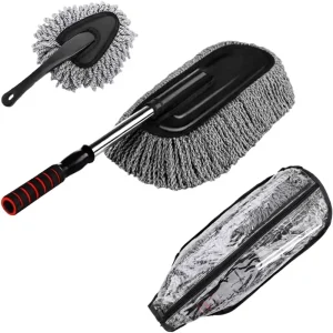 Microfiber Stainless Steel Car Duster Cleaning Brush with Long Retractable Handle for Dashboard, Interior, Exterior, Dust and Pollen