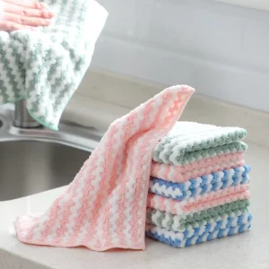 Microfiber Striped Coral Fleece Kitchen Dish Rag Super Absorbent Antimicrobial Eco-Friendly Knitted Towels for Household