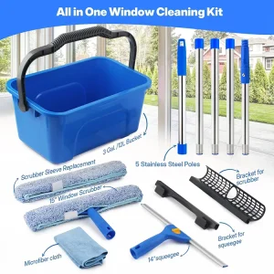Microfiber Window Cleaning Kit Telescopic Pole Window Squeegee Streak Free Commercial Glass Washing Equipment