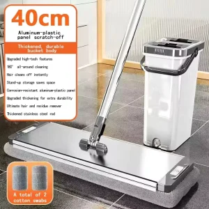 Microfibre Flat Mop 360 with Telescopic Handle Self-Wringer and Spinning Mop Bucket
