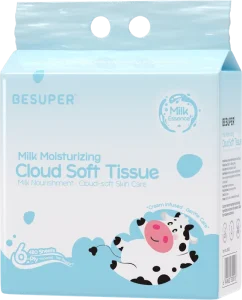 Milk Moisturizing Facial Tissue 6 Ply Thickened Soft Towel Middle Bag Cream Infused Gentle Skin Care OEM ODM