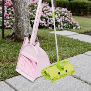 Mini 3-Piece Household Cleaning Tool Set for Children Ages 2-6 with Chenille Mop Head, Broom, and Dustpan
