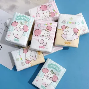 Mini 3 Ply Eco friendly Facial Tissues Cartoon Animal Printed Pocket Tissues 9 Pcs Pack Cute Paper Handkerchief Cleansing Tissue