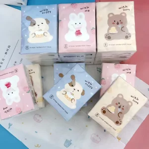 Mini 3 Ply Facial Tissues Cartoon Bear Printed Pocket Tissues 9 Pcs Pack Home Use Cute Paper Handkerchief Cleansing Tissue