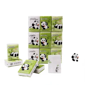 Mini 3 Ply Virgin Wood Pulp Facial Tissues Panda Design Printed Pocket 9 Pcs Pack Home Use Cute Paper Handkerchief Cleansing