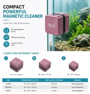 Mini Aluminum Alloy Magnetic Fish Tank Cleaner, Small Square Aquarium Glass Scrubber