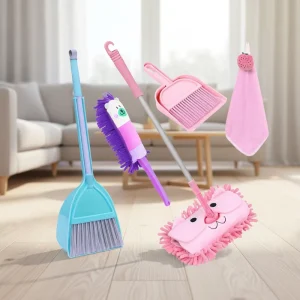 Mini Children’s Cleaning Tools Set with Soft Chenille Brush, Mop, PP Broom Head and Plastic Handle