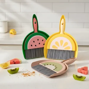 Mini Cute Cartoon Animal Fruits Small Broom and Dustpan Set for Kids Desktop Keyboard Garbage Clean