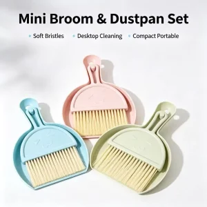 Mini Desktop Broom Dustpan Set Sustainable Soft Nylon Bristles Plastic Hand Style for Home Car Bed Hair Keyboard Sweeping